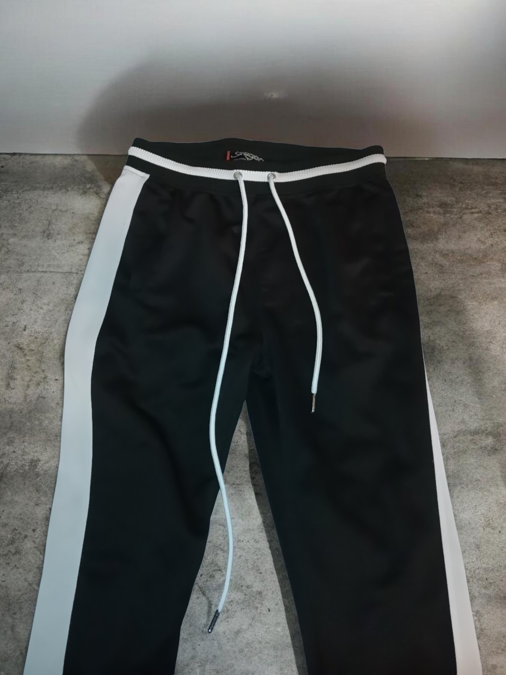 Men's Black Joggers with White Side Panels and Drawstring Waist
